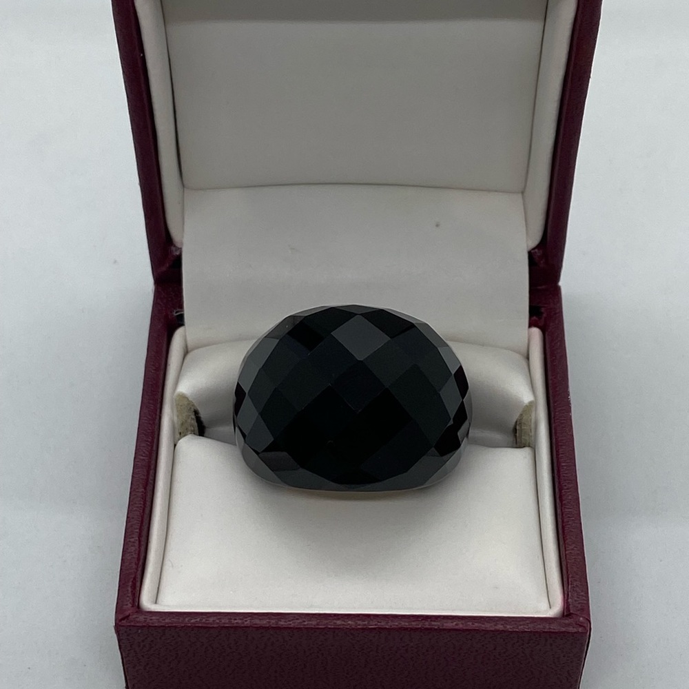 Faceted Black Onyx and Sterling Silver ring